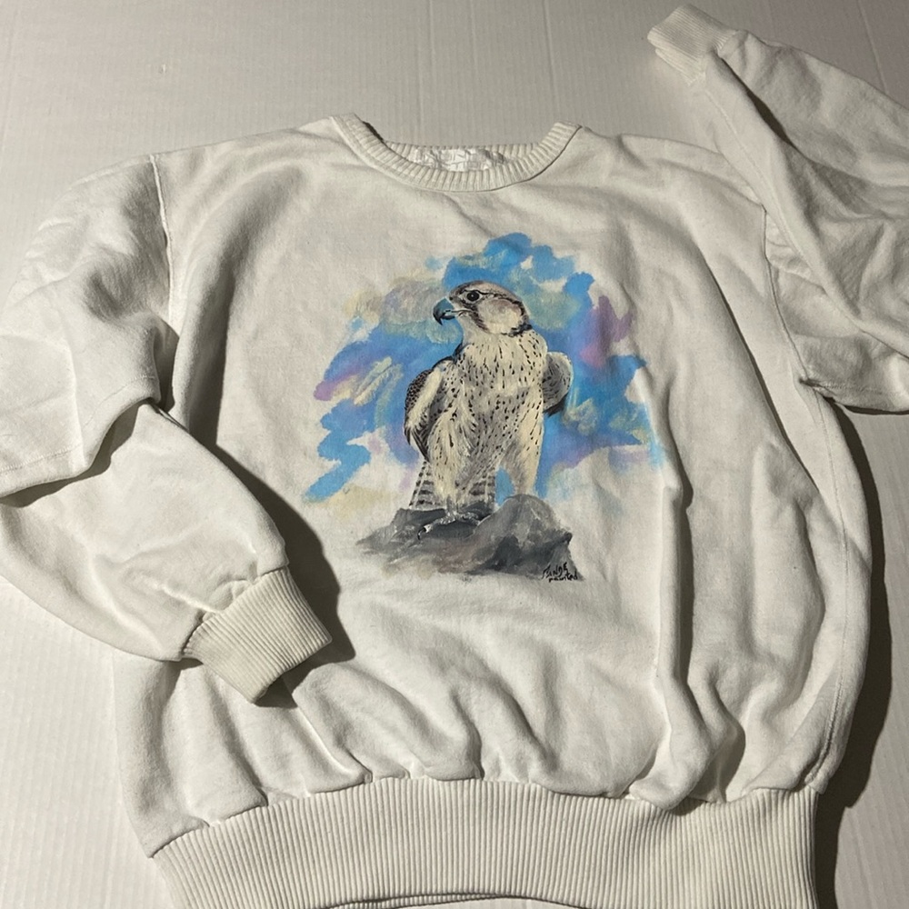 Vintage Non-Fiction Sweatshirt with Hand-painted Bird-Made in Canada